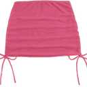 Women's Mesh Sheer Drawstring Solid Summer Bikini Cover Up Skirt (Medium, Pink)
