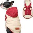Fleece Lining Extra Warm Dog Hoodie in Winter for Small Dogs Jacket Puppy Coats with Hooded,Beige and Red M (Medium (Pack of 1))