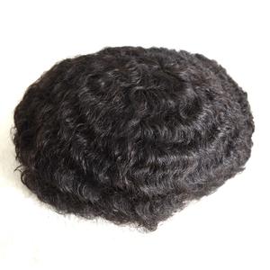 All French Lace Base Custom Afro Mens Toupee Hairpiece Indian Human Hair Replacement System African American Wigs - #1B(Natural Black) 12mm Curl