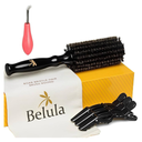 Belula 100% Soft Boar Bristle Round Brush for Blow Drying Set. Round Hair Brush With Small 1.6” Wooden Barrel. Hairbrush Ideal to Add Volume and Body. Free 3 x Hair Clips & Travel Bag.
