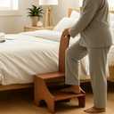 Kigley 2 Step Stool with Handle for Elderly Adults and Seniors Wooden Steps for High Beds Holds up to 400 Lbs Lightweight and Sturdy Foot Stool for Bed Kitchen Car Bathroom Bathtub