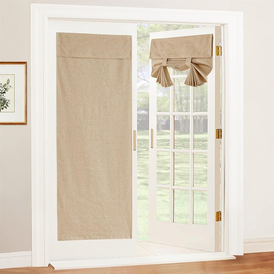 RYB HOME 100% Blackout Patio Door Large Glass Window Curtains, Linen Textured Blend Insulating Privacy Tie Up Shades Living Room French Door Blinds, W 26 x L 80 inches, Camel, 1 Pc
