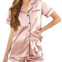 SHEFOTY Silk Pajamas for Women Short Sleeve Sleepwear Soft Button Down Loungewear 2 Piece Satin Pjs Shorts Set Blush Pink, L
