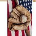 AOYEGO Baseball House Flags 28 x 40 Double Sided Burlap Bat and Glove on an American Flag Yard Flags Spring Summer Farmhouse Seasonal Outdoor Flag (Multi-HF49)