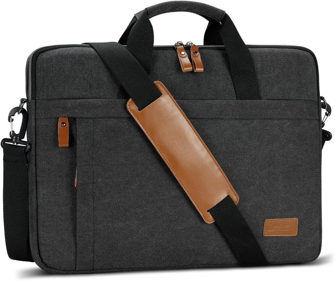 ESTARER Laptop Bag 17-17.3 Inch, Protactive Computer Bag Men, Water-resistant Canvas Laptop Case Slim Laptop Sleeve Fits Dell XPS/HP Pavilion/Ideapad/Acer/HP Omen/LG Gram, Dark Grey