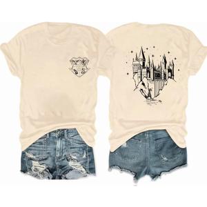 Tewmeu Flourish and Blotts Shirt Book Graphic Tees for Women Magical Wizard Costume Tops (Beige, S)