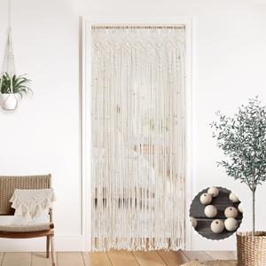 Beaded Curtain for Doorways,Hanging Door Bead Curtain for Doorway,Closet Curtain for Open Closet,Boho Hippie Room Decor,Ceiling Macrame Wall Hanging Room Divider,80 Inches Long,Natural (36"W x 80"L (Pack of 1))