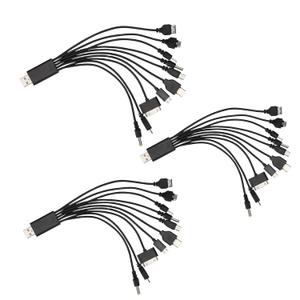 3Pcs Black 10 in 1 Universal USB Cable, Multiple Universal Charging Cable for Cell Phones Bluetooth Earphone Speaker Adapter Cable, 20cm Data Cable Cables and Inter connects USB Cables