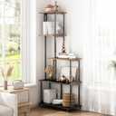 GILLAS 5 Tier Corner Shelf Stand, Freestanding Corner Shelf Corner Bookshelf, Corner Table with Shelf, Tall Storage Organizer Rack for Living Room, Bedroom, Office. Small Space (Square-shaped-C, Country Rustic)