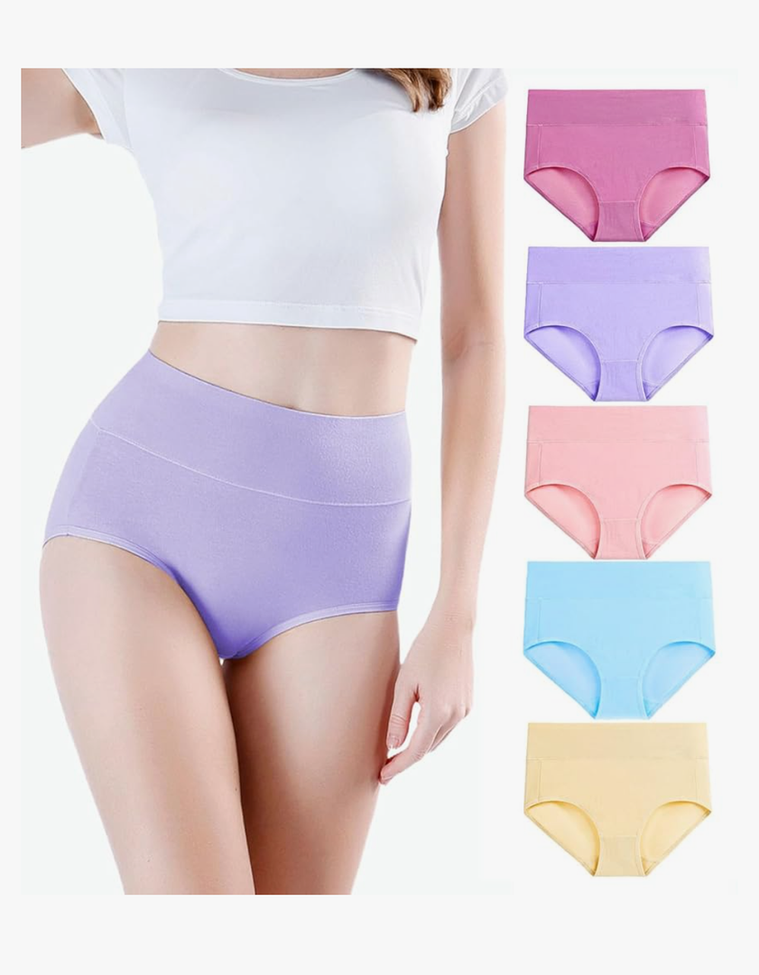 wirarpa Women's Underwear High Waisted Ladies Cotton Panties Soft Full Coverage Briefs 5 Pack (Regular & Plus Size) 2XL