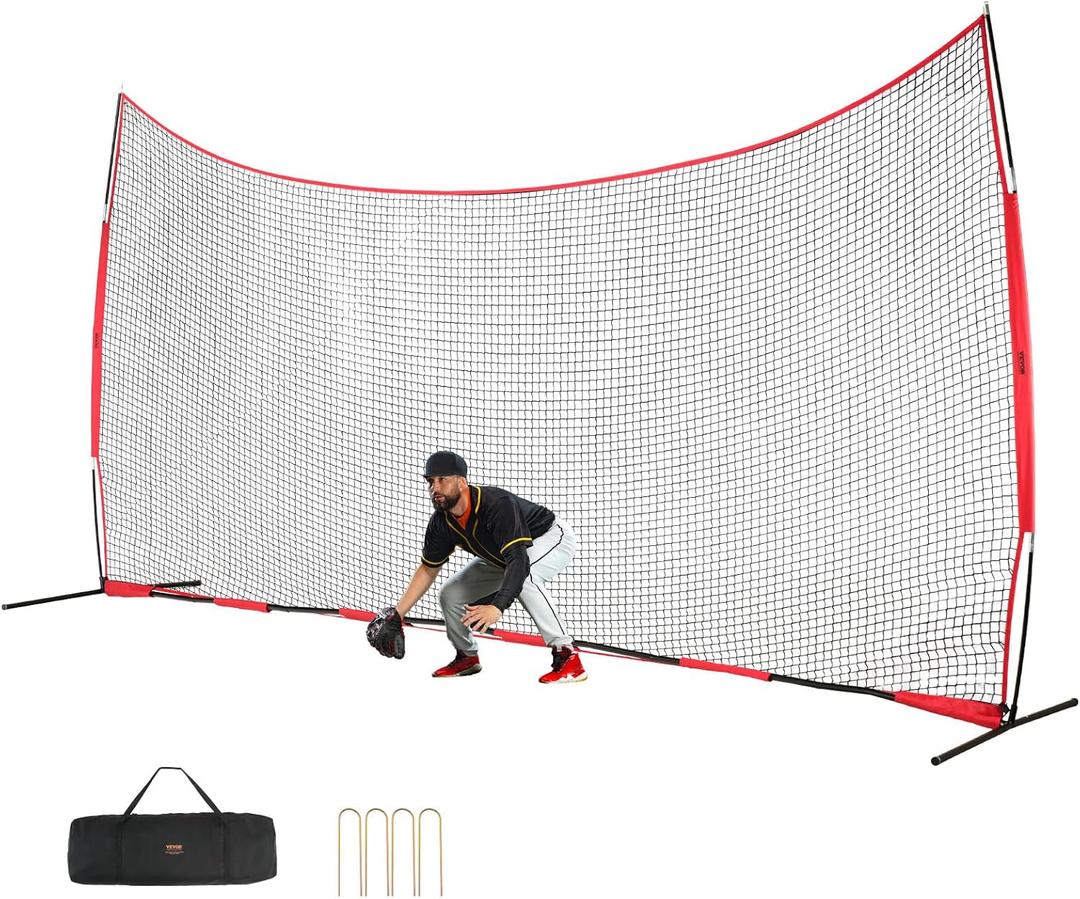 VEVOR 7X7ft/12X9ft/16X10ft/20x10ft Barricade Backstop Net, Ball Sports Barrier Netting, Portable Practice Net for Baseball Softball Lacrosse Hockey Basketball Equipment Training Net
