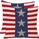 JOOCAR 4th of July Pillow Covers 26x26 Inch Set of 2 American Flag Stars and Stripes Throw Pillow Cases Patriotic Independence Day Cushion Covers for Sofa Couch Bed (Red Blue White)