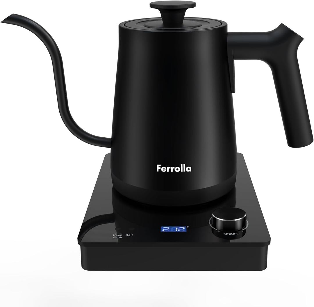 Electric Gooseneck Kettle Black with Digit LED Display and Dial Control, Pour Over Kettle for Coffee & Tea, Hot Water Boiler, Stainless Steel Inner Lid & Bottom, 1300W, 0.8L