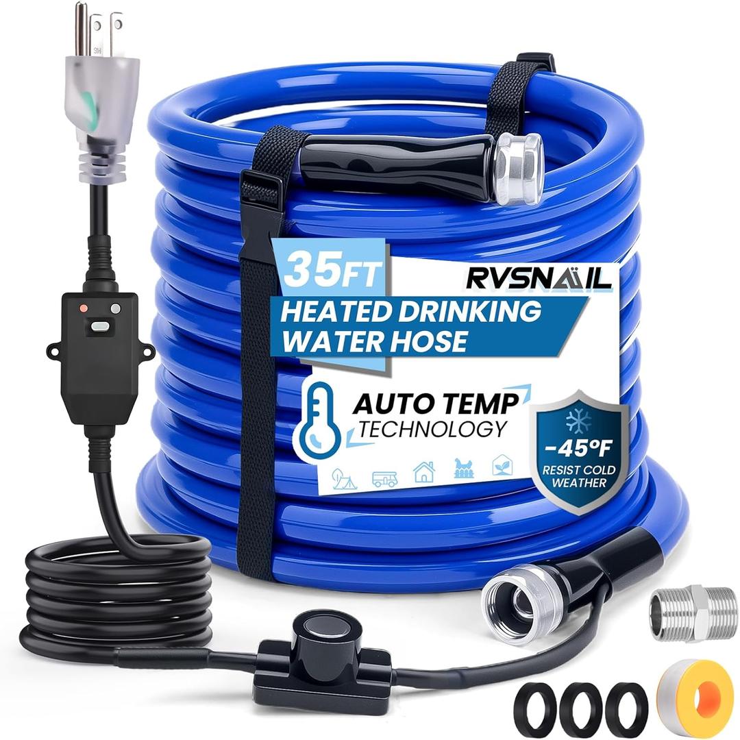 35FT Heated Drinking Water Hose for RV, Heated Water Hose Freeze Protection Down to -45F, Lead and BPA Free, Smart Temperature Control, Ideal for RV, Camping, and Home