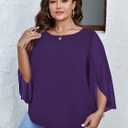 SCOMCHIC Plus Size Blouses for Women Summer Chiffon 3/4 Sleeve Tunic Tops Dressy Scoop Neck Casual Loose Flowy Shirts (Purple)