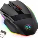 Redragon M801 Wireless Gaming Mouse, RGB Gaming Mouse with MMO 9 Programmable Macro Editing Buttons, UP 16000 Adjustable DPI, Rapid Fire Button for Game, Windows, PC - Wireless, Black