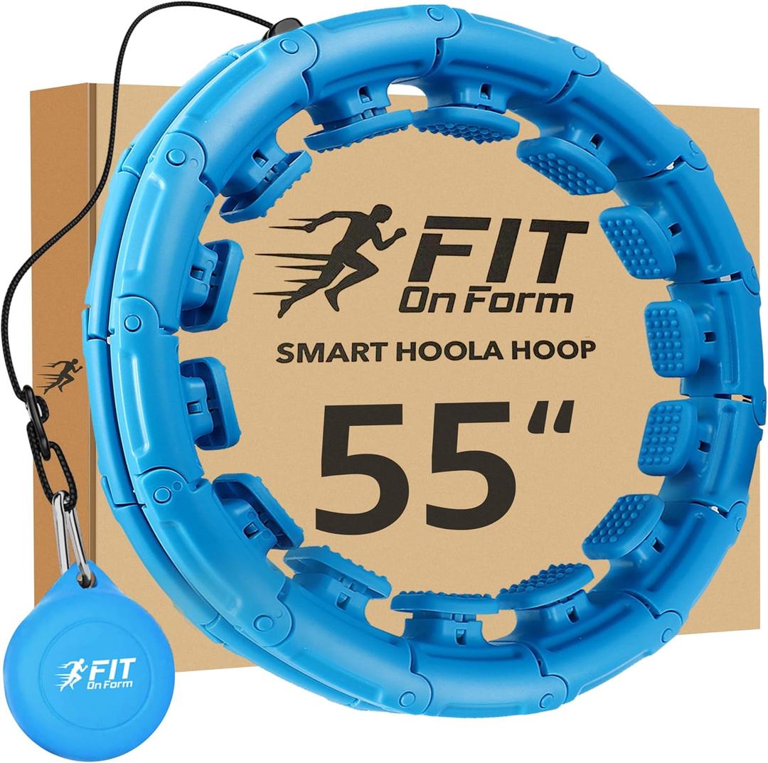 FIT ON FORM Infinity Weighted Hula Fit Hoop for Adult Weight Loss, 2 in 1 Smart Fitness Exercise Hoop for Women Abs Workout, Detachable Knots (55", Blue)