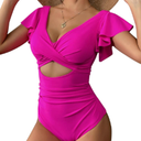 AI'MAGE Women's Ruffle One Piece Swimsuit V Neck Tummy Control Bathing Suits Cutout Backless Swimwear, Medium