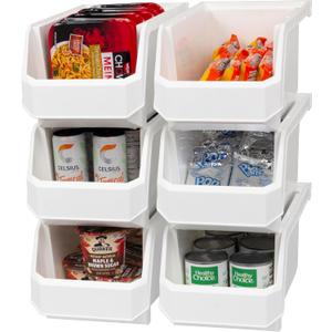 ReadySpace Large Plastic Containers for Organizing and Storage Bins for Closet, Kitchen, Office, or Pantry Organization, 14.75" x 8" x 7", 6-Pack, White, Large