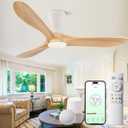 52 inch Smart Flush Mount Ceiling Fans with Lights, Low Profile Ceiling Fan with WIFI Alexa and App Remote Control, Quiet DC Motor, 3 Blades Wood Modern fan for Indoor Outdoor Bedroom Patio, Nature