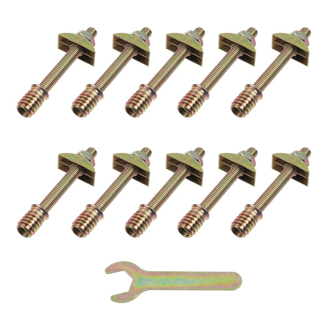 Semetall 10 Sets Bed Frame Hardware Connector Kit,M8x80mm Countertop Connector Bolts,Table Top Fasteners,Bed Assembly Fasteners Bolts Nuts Threads Half Moon Spacers (M880mm)