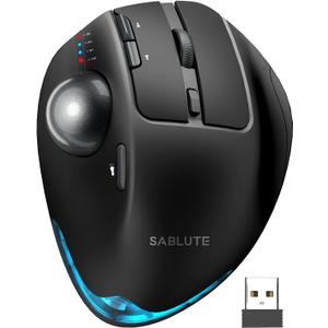 SABLUTE Wireless Trackball Mouse, Ergonomic Bluetooth Rechargeable Computer Mouse, Backlit Rollerball Thumb Laptop mice with 5 Level DPI, Adjustable Angle, 3 Devices Connection for PC, Mac, Windows