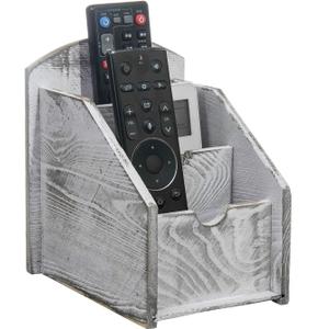 VERGOODR 3 Slot Rustic Wooden Remote Control Frame Media Organizer, Office Supply Storage Rack,Pen storage box (Grey)