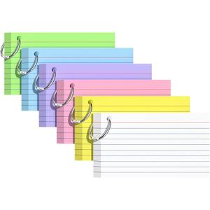 Index Cards 3x5 Inches, 300 PCS, Colored Flash Cards With Ring, Punched Lined Study Card Ruled Flashcards Notecards, Ruled Front And Blank Back, Note Card for School, College And Home (Multicolor-6Pack)