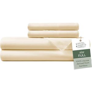 Hotel Sheets Direct 4 Piece Bed Sheet Set Full Size, 100% Viscose Derived from Bamboo Sheets Set with 2 Pillowcases, Cooling & Breathable Luxury Bedding, Moisture-Wicking & Silky Soft, Light Yellow