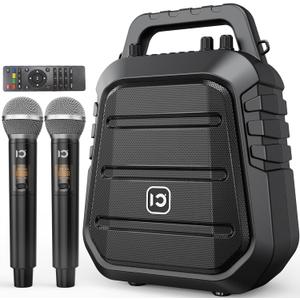 SHIDU 80W Powerful Voice Amplifier with 2 Wireless Microphones, Portable Speaker with Microphone, PA System with Sound Effects, Karaoke Machine Support BT/ USB/ TF Card/ Aux/ Guitar