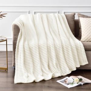 BEDELITE Fleece Throw Blanket for Couch  3D Ribbed Jacquard Soft and Warm Decorative Fuzzy Blanket  Cozy, Fluffy, Plush Lightweight Cream Throw Blankets for Bed, Sofa, 50x70 inches