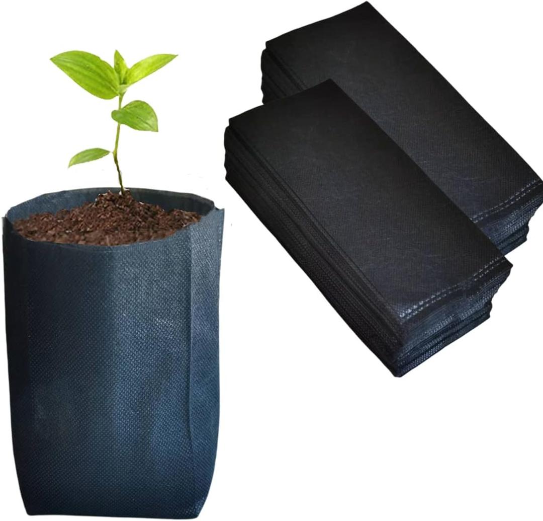 gardtree 150PCS 77.8 Inch Breathable Plant Grow Bags - Biodegradable Non-Woven Plant Seedling Pots for Seed Starting, Indoor/Outdoor Vegetables, Herbs, Flower | Easy Transplant, Space Saving, Black