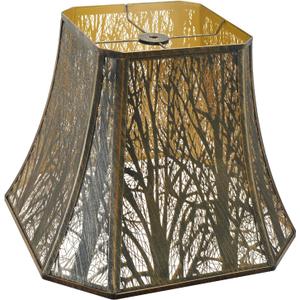 Metal Bell Lamp Shade, Large Lampshade (Spider Fitter) Square Cut Corner, Etched Forest Lamp Shades for Table Lamps and Floor Lamps, Bronze Gold Tree Pattern, 8" Top x 14" Bottom x 11" High