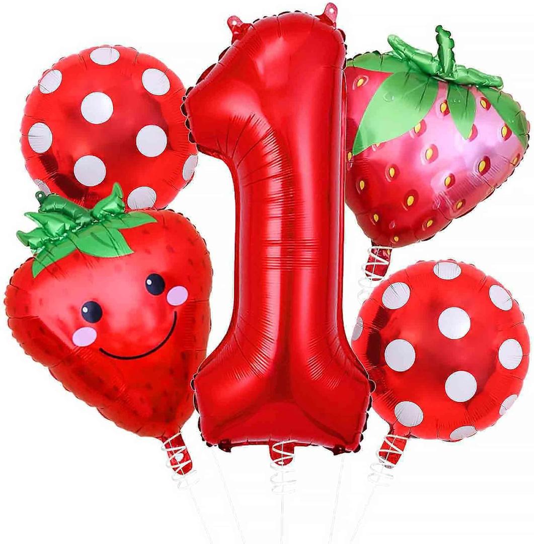 Strawberry Balloons Daisy Balloons, Red Berry Foil Balloons for Strawberry Themed Birthday Party Decorations Berry First Birthday Decorations