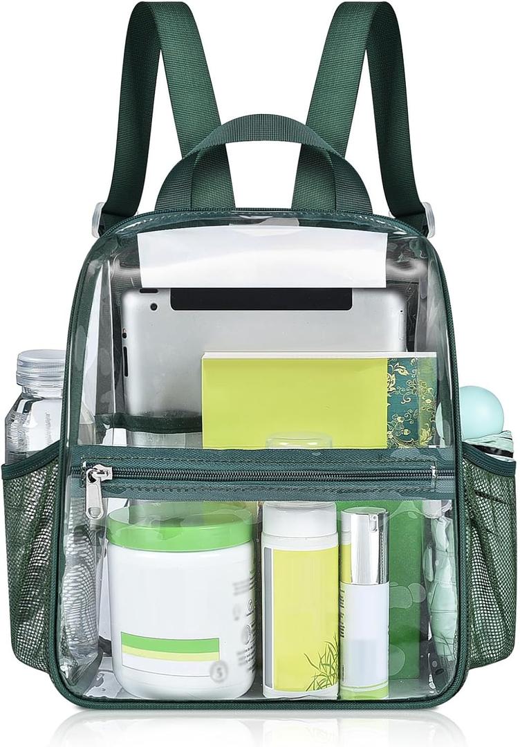 Mildbeer Small Clear Backpack, Stadium Approved 12x12x6 Clear Backpack for Women with 2 Bottle Holders for Festival Concert Sports Events (Green)