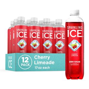 Sparkling Ice, Cherry Limeade Sparkling Water, Zero Sugar Flavored Water, with Vitamins and Antioxidants, Low Calorie Beverage, 17 fl oz Bottles (Pack of 12) (EXP 01/11/27)