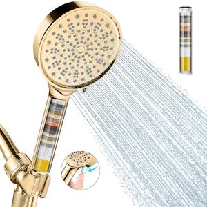 Cobbe Filtered Shower Head with Handheld, High Pressure 6 Spray Mode Showerhead with Filters, Water Softener Filters Beads for Hard Water - Remove Chlorine - Reduces Dry Itchy Skin, Egyptian Gold