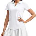 TBMPOY Women's Golf Polo Shirts Short Sleeve V-Neck Tennis Shirts Quick Dry UPF 50+ Sun Protection Collared Shirt (Medium, White)