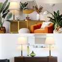 26.4" Mid Century Living Room Modern Table Lamp with Pull Chain Switch, Bedside Lamps for Bedroom 3-Color Light, Wood/Metal/Fabric Nightstand Lamp for Home/Office/Desk (Light Brown+Brass)