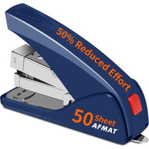 AFMAT Effortless Stapler for Desk, 50 Sheet Capacity, Low Force, Built-in Staple Remover, One Finger Touch Stapling Desktop Stapler, Portable & Space Save Size, Good for Home & Office, Blue