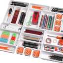 Toolly Set of 24 Interlocking Desk Drawer Organizer Tray Dividers, Plastic Shallow Narrow Drawers Organizers Separators Storage Bins Container for Kitchen Office Bathroom Makeup