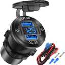 Upgraded 4 Port 12V USB Outlet Aluminum Charger, 78W Dual PD & QC Multiple USB Port for Car, USB C Cigarette Lighter Replacement 12 Volt Socket with Voltmeter Waterproof for Marine Boat Motorcycle RV