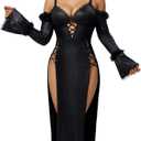 Spooktacular Creations 2 Pcs Witch Costume Women, Halloween Costume 2025 with Witch Dress Hat Accessory for Halloween Cosplay (Black, L)