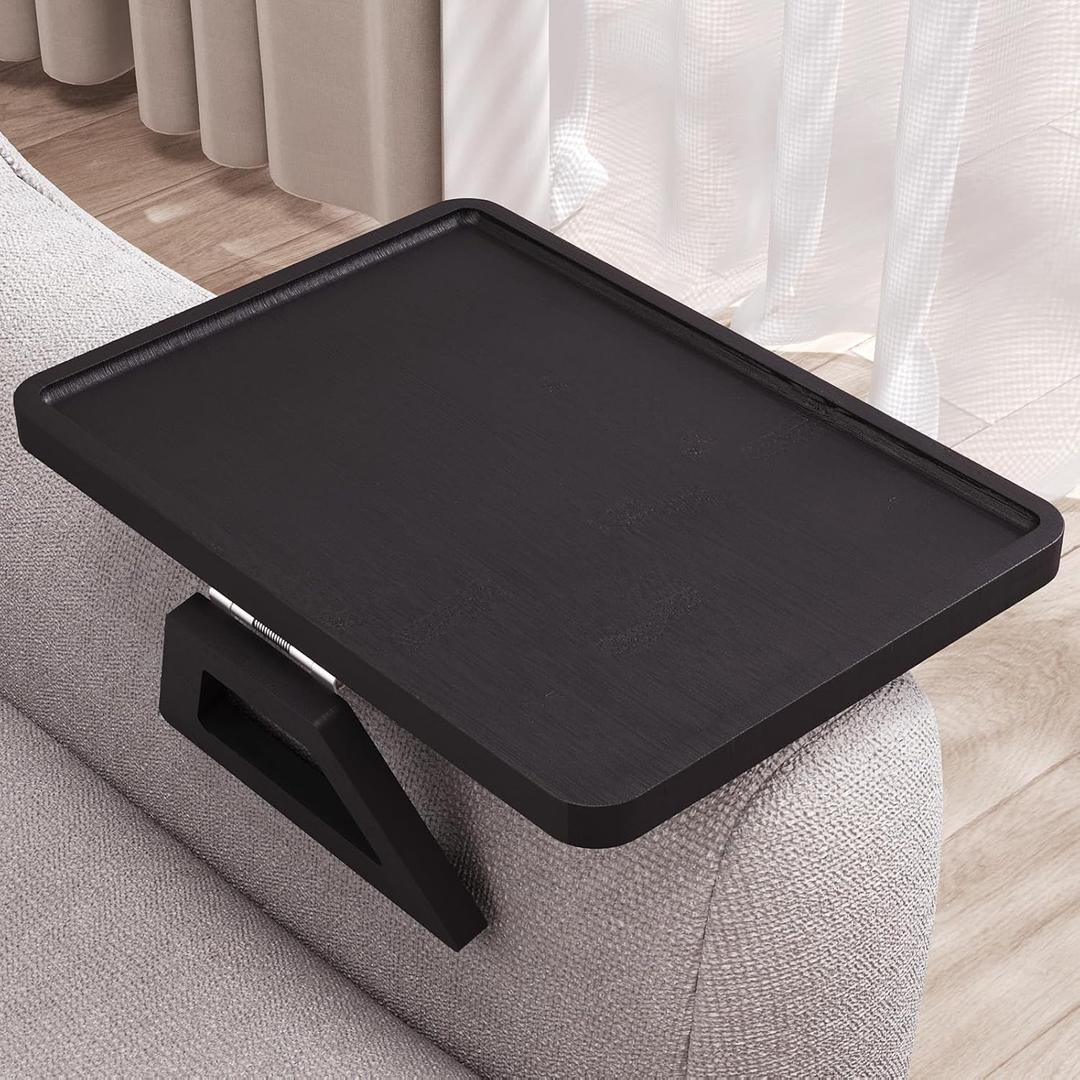 Couch Arm Tray,Bamboo Folding Sofa Tray,Sofa Armrest Trays Clip-On Couch Desk for Drinks,Snacks,Phone,Remote Control,Black
