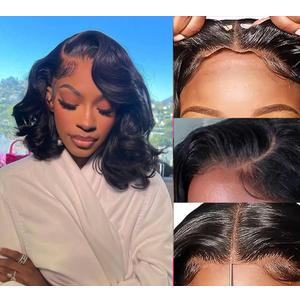 Wear and Go Glueless Wigs Human Hair Pre Plucked Bob Wig Human Hair for Black Women Body Wave Lace Front Wigs Upgraded No Glue Needed Pre Cut 4x4 Lace Closure Wigs for Beginners (16)