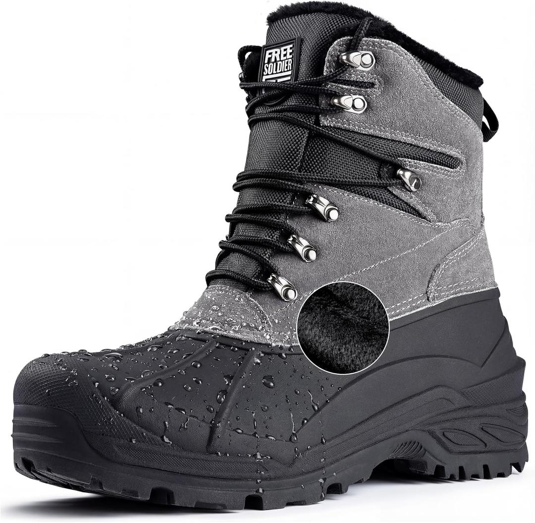 FREE SOLDIER Mens Snow Winter Boots for Men Warm Fleece Lining Winter Ski Shoes Waterproof Insulated Booties (11, Grey)