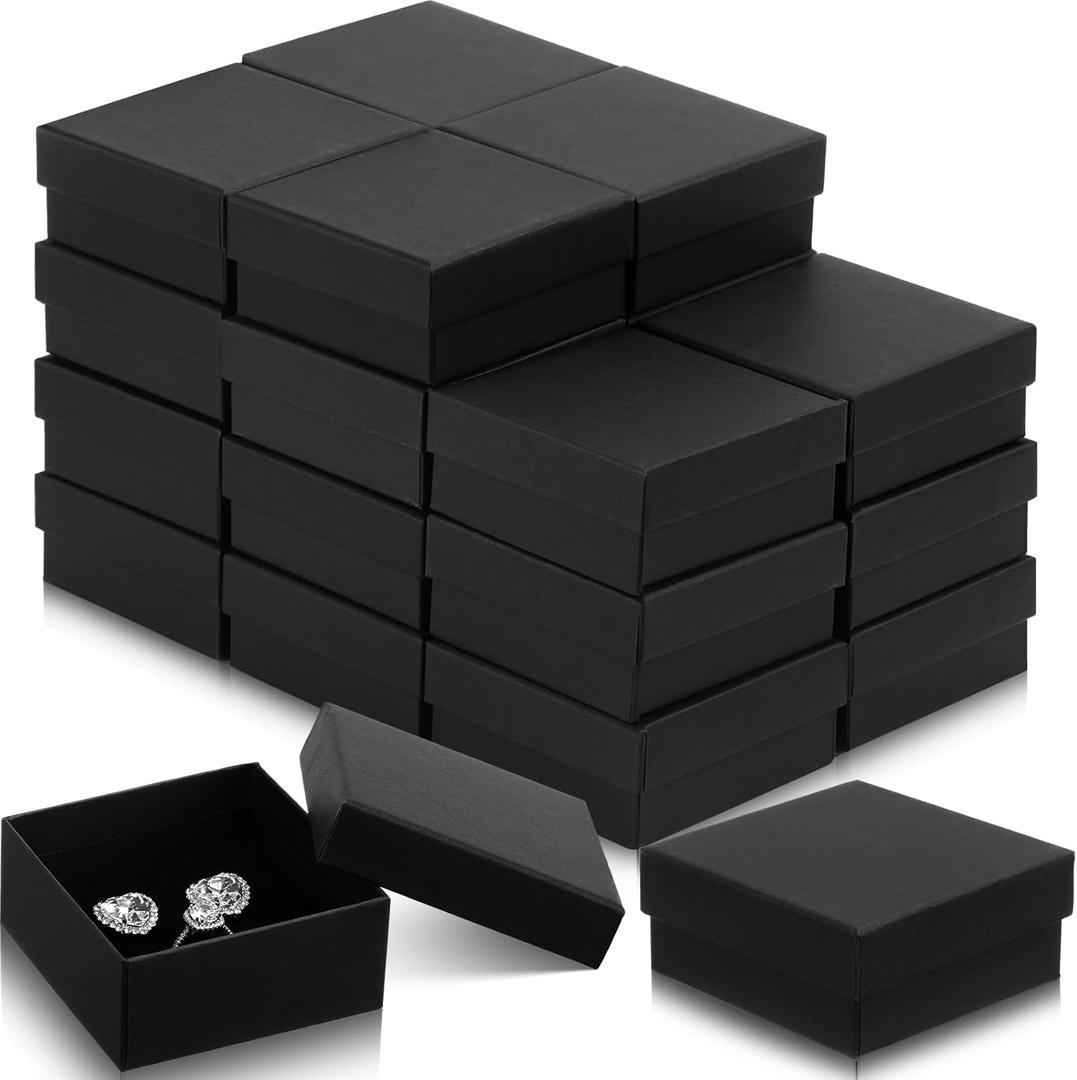 Batiyeer 48 Packs Black Jewelry Gift Boxes Bulk Cardboard Small Square Jewelry Box for Necklace Earring Ring Bracelet (3.2 x 3.2 x 1.4 Inches)