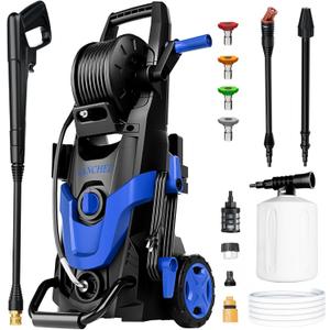 Electric Pressure Washer, Upgraded 7 Nozzles Set, 4500 PSI 3.2 GPM Power Washer with Turbo & 360 Nozzle, Inlet Hose & Filter & 500ml Foam Cannon for Cars/Fences/Driveways/Patios/Home Cleaning, Blue