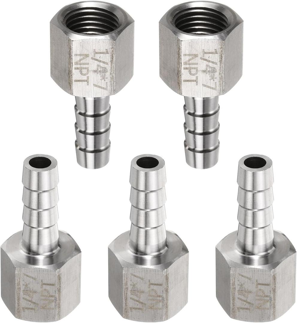 HARFINGTON 5pcs Stainless Steel Barbed Fitting 1/4" NPT Female to 1/4" Hose ID for Home Brew Pipe Fitting Direct Thread Connector Durable Construction