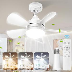 Socket Ceiling Fans with Lights and Remote - Socket Fan Light with Dimmable Led Light Bulb, 3 Colors 3000K-6500K, 2000 Lumens, Screw in Small Ceiling Fan for Bedroom Living Room Kitchen Garage Socket Ceiling Fans with Lights and Remote - Socket Fan Light with Dimmable Led Light Bulb, 3 Colors 3000K-6500K, 2000 Lumens, Screw in Small Ceiling Fan for Bedroom Living Room Kitchen Garage